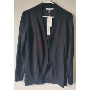 Pointelle‎ Women's Open Front Cardigan Black Elasticized Waist Size Small NWT
